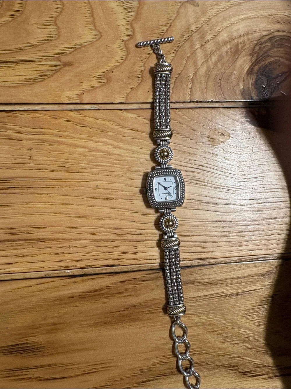Brighton Vintage Two-Tone Beaded Square Dial Bracelet Watch - Silver & Gold